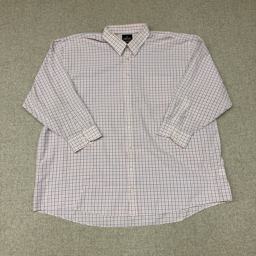 Stafford | Button Down Shirt | 20 Big 34-35 | Pink Blue White |Grid Check Travel